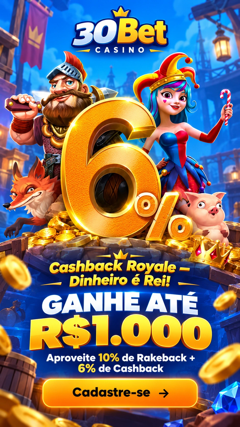 Prévia da página de destino de afiliado de 30 Bet Casino